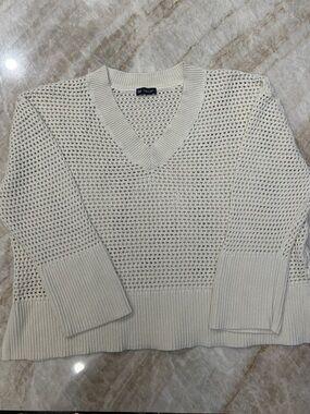 GAP Crochet V-Neck Sweater 2XL Cream Cotton Open Knit Oversized